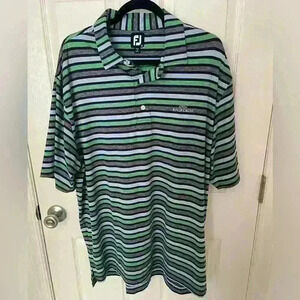 FOOT JOY Rivercrest Golf Club Green And Blue Striped Golf Shirt Men's XL